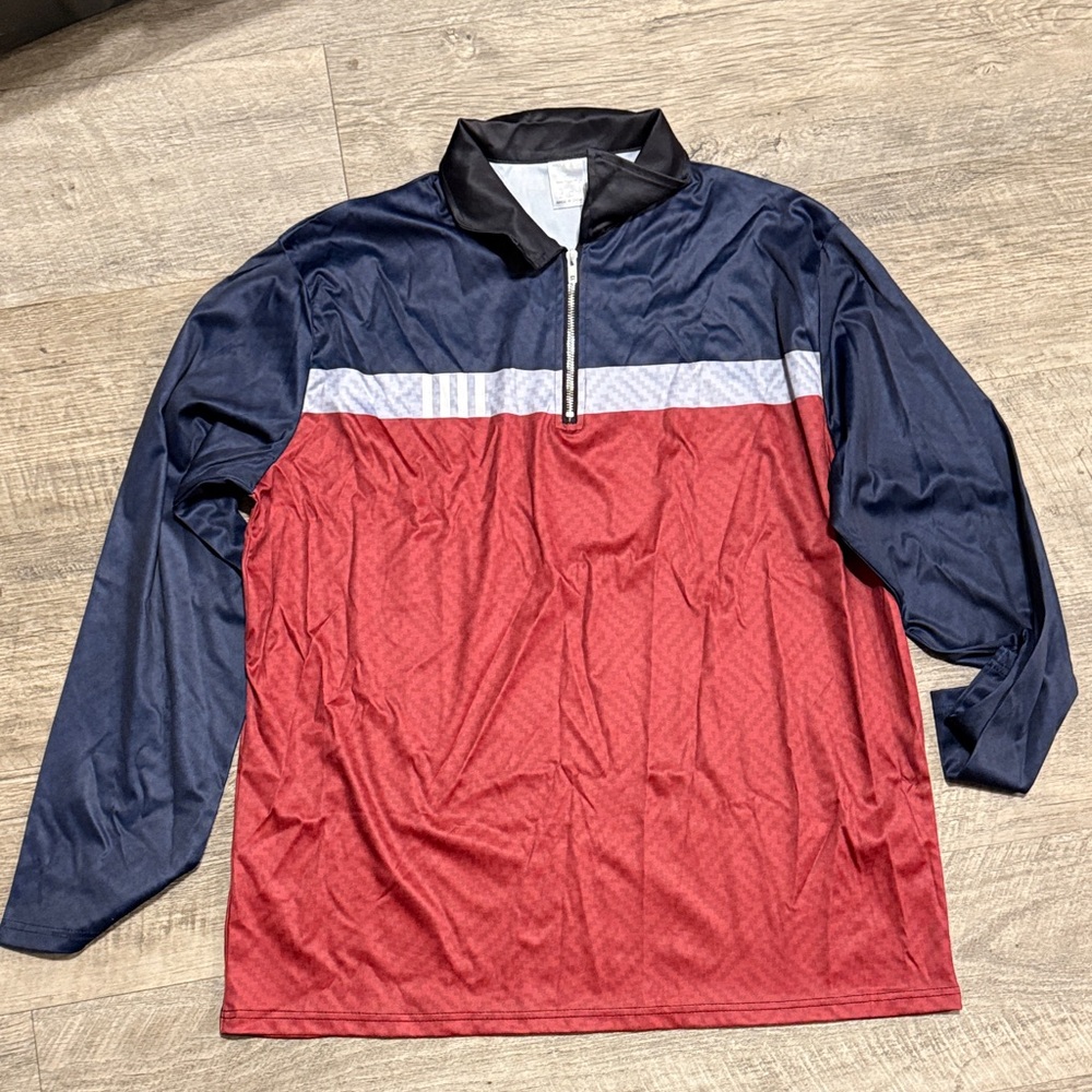 Men's Red and Blue Quarter-Zip Jacket